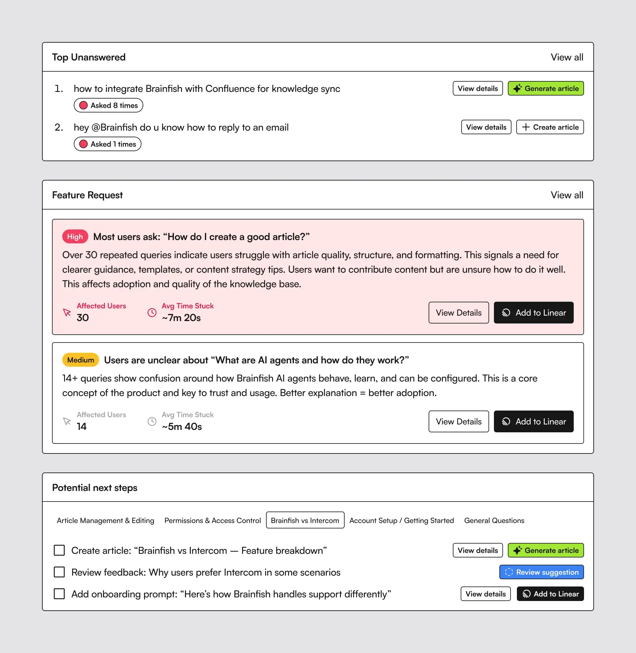 Insights: suggested next actions1