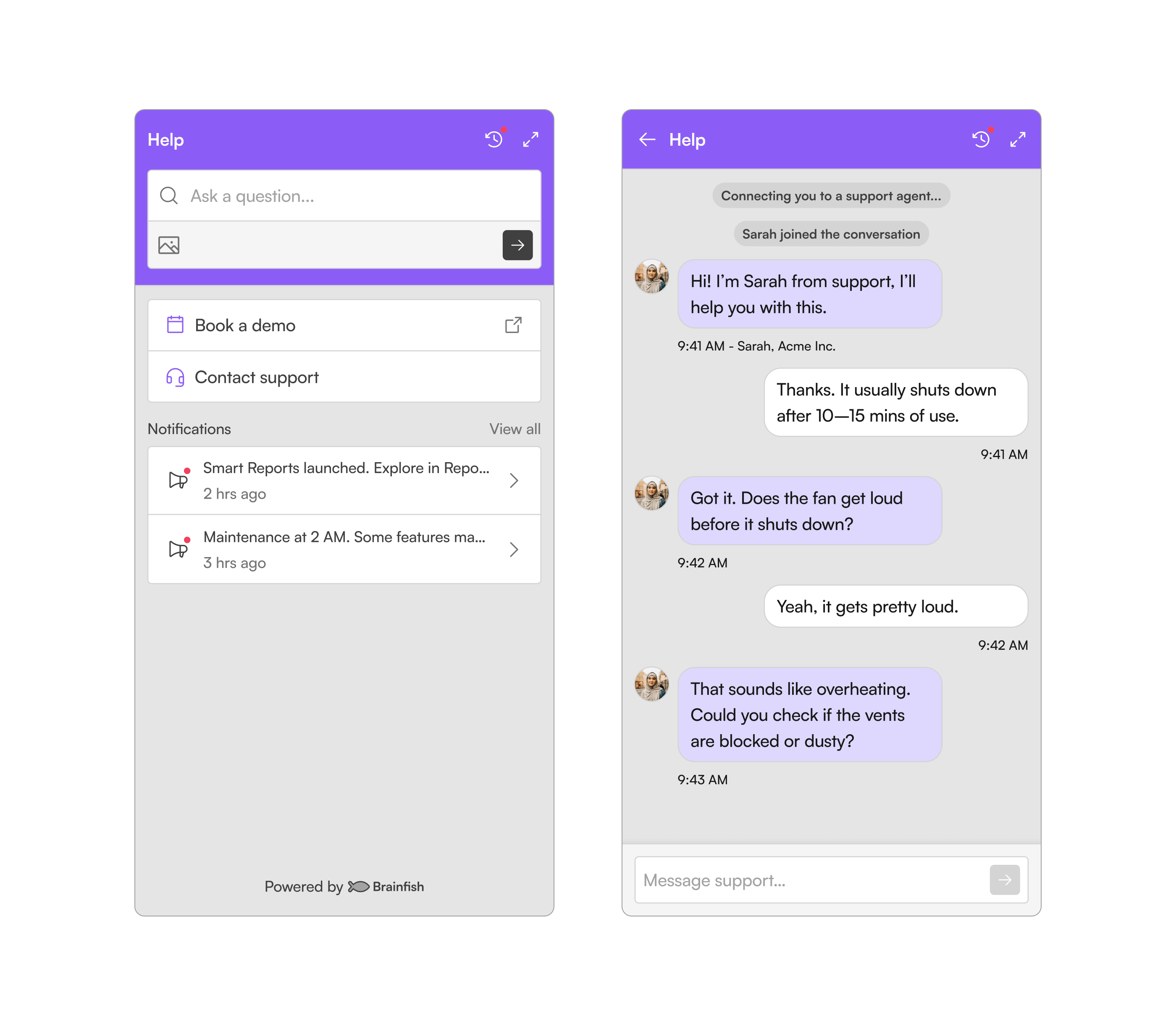 Widget: search experience and human handoff